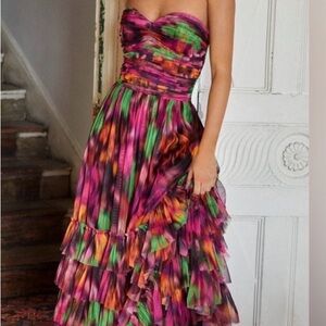 Nasty Gal Strapless Multicolor Ruffle Dress